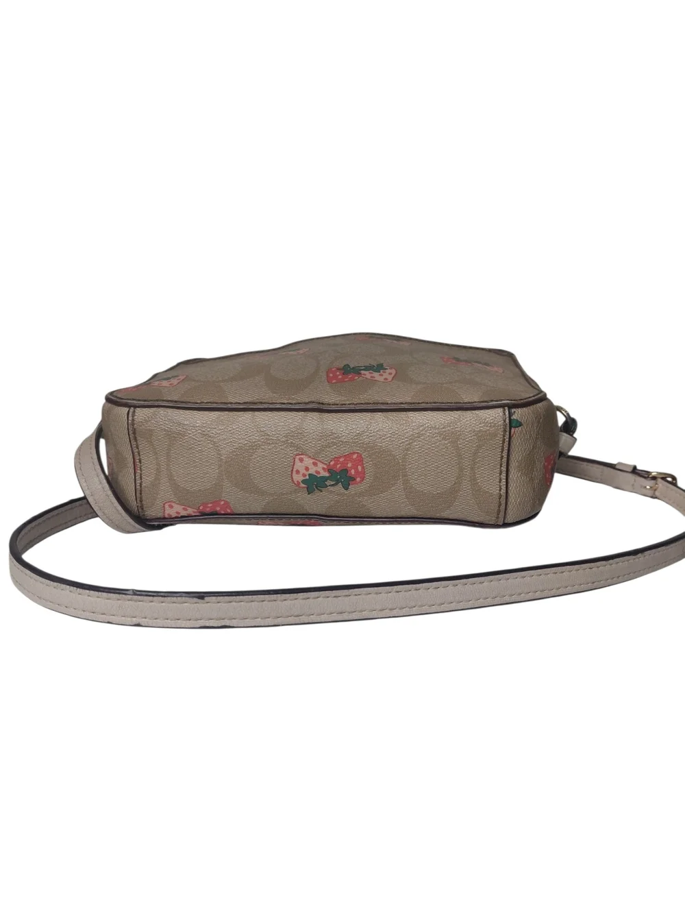 Coach Jaimie Mini Camera Bag Tan Crossbody Bag with Wild Strawberry Design